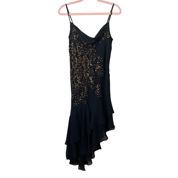 Sue Wong Nocturne Dress Size 10 Black Silk Beaded Sequin Asymmetrical Ruffle Sue Wong Nocturne Dress Size 10 Black Silk Beaded Sequin Asymmetrical Ruffle